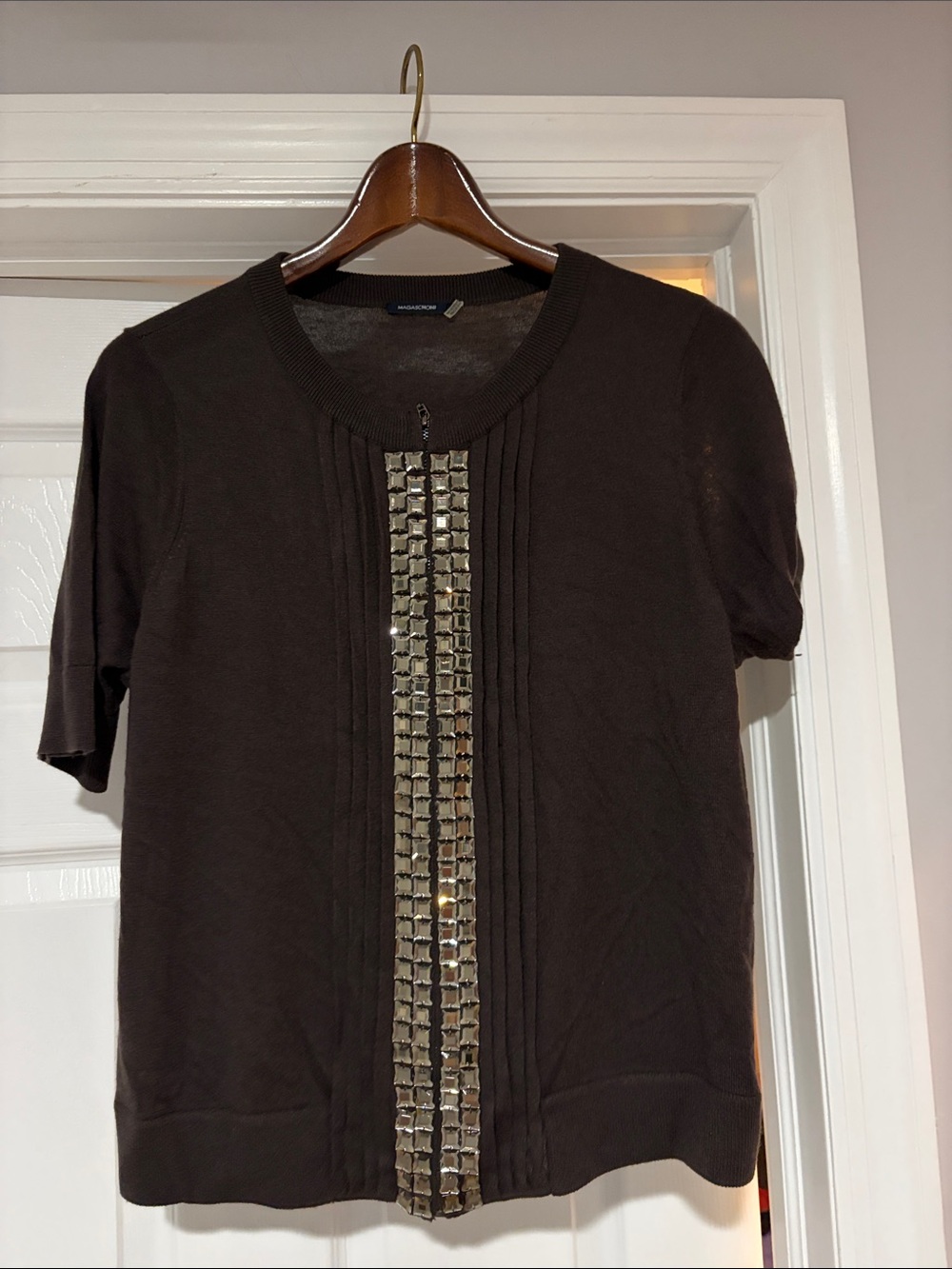 Silk cashmere Magaschoni Knit Top with Metallic Front Trim